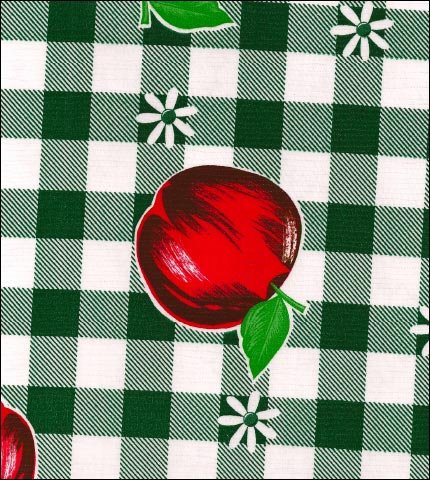 oilcloth by the yard gingham and fruit dark green swatch