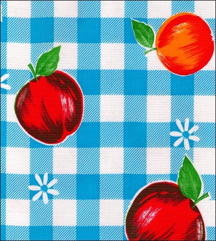 oilcloth by the yard fruit and gingham light blue swatch