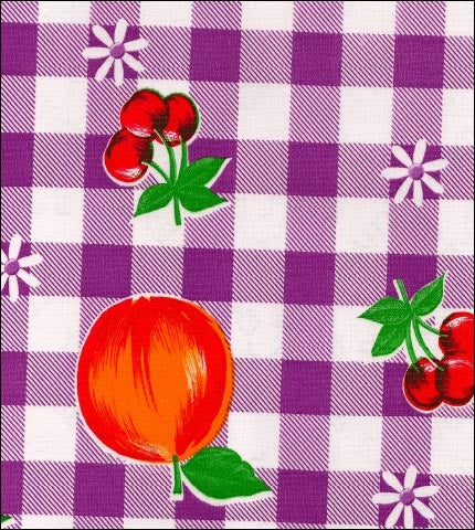 oilcloth by the yard fruit and gingham purple swatch