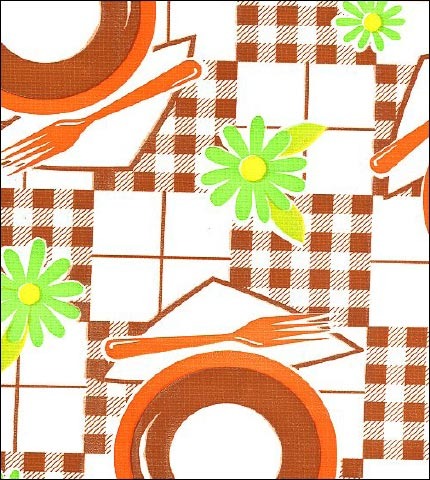  Picnic Orange and Brown oilcloth swatch