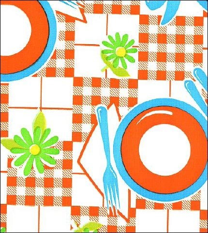 oilcloth by the yard blue and orange swatch
