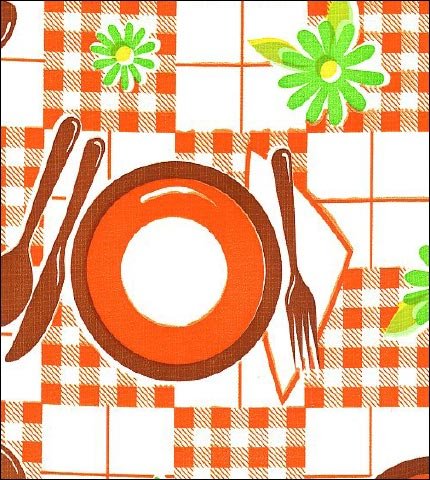 oilcloth by the yard picnic orange and brown swatch