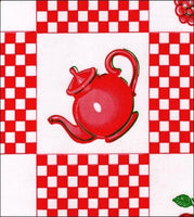 Coffee & Teapots on Red Gingham oilcloth