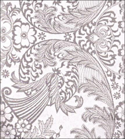 Silver Toile on White oilcloth fabric