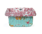 Freckled Sage Oilcloth Bike Bag Rose and Grid Aqua and Toile Red