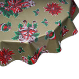 Round tablecloth in Christmas Bells & bows Gold oilcloth