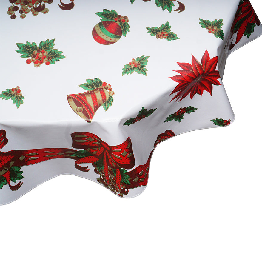 oilcloth by the yard christmas bells and bows white tablecloth