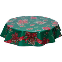 Christmas Bells & Bows on Green oilcloth tablecloth