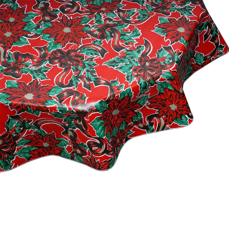 oilcloth by the yard christmas ribbons and holly red tablecloth