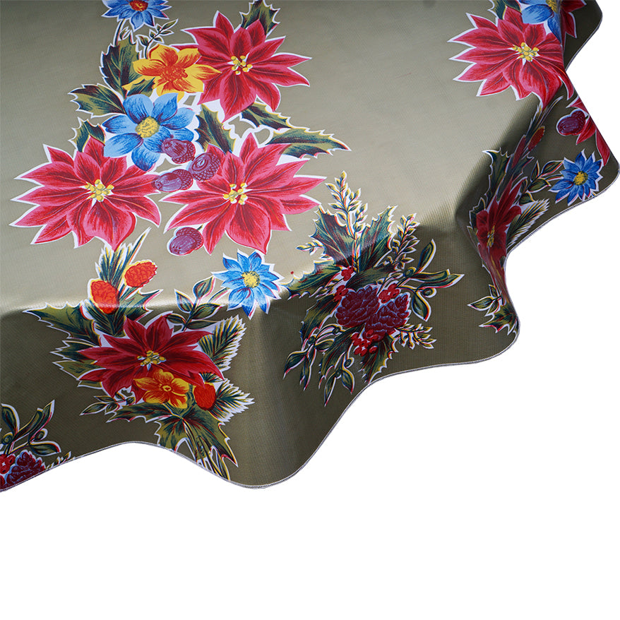 oilcloth by the yard christmas poinsettia gold swatch