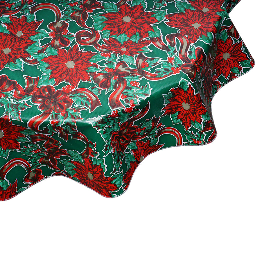oilcloth by the yard Christmas Ribbons & Holly Green tablecloth