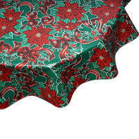 Christmas Ribbons & Holly on Green oilcloth tablecloth