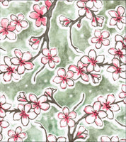 Cherry Blossoms on Gold oilcloth fabric