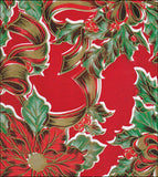 Christmas Ribbons & Holly on Red oilcloth