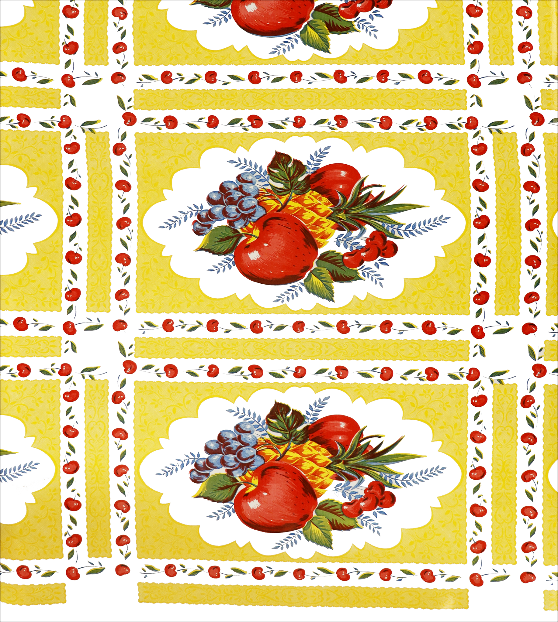 oilcloth by the yard country apple yellow on white swatch