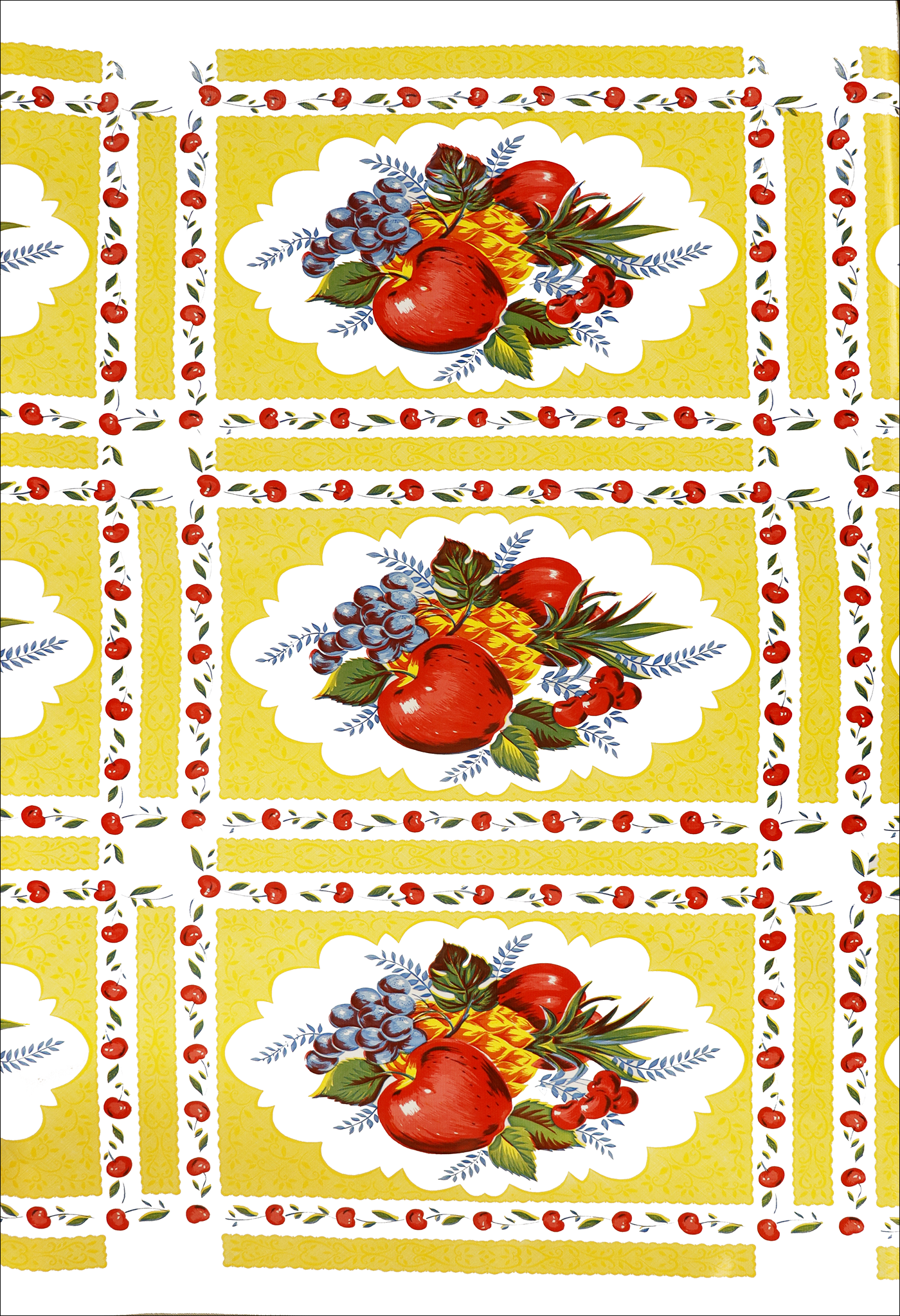oilcloth by the yard country apple yellow on white swatch
