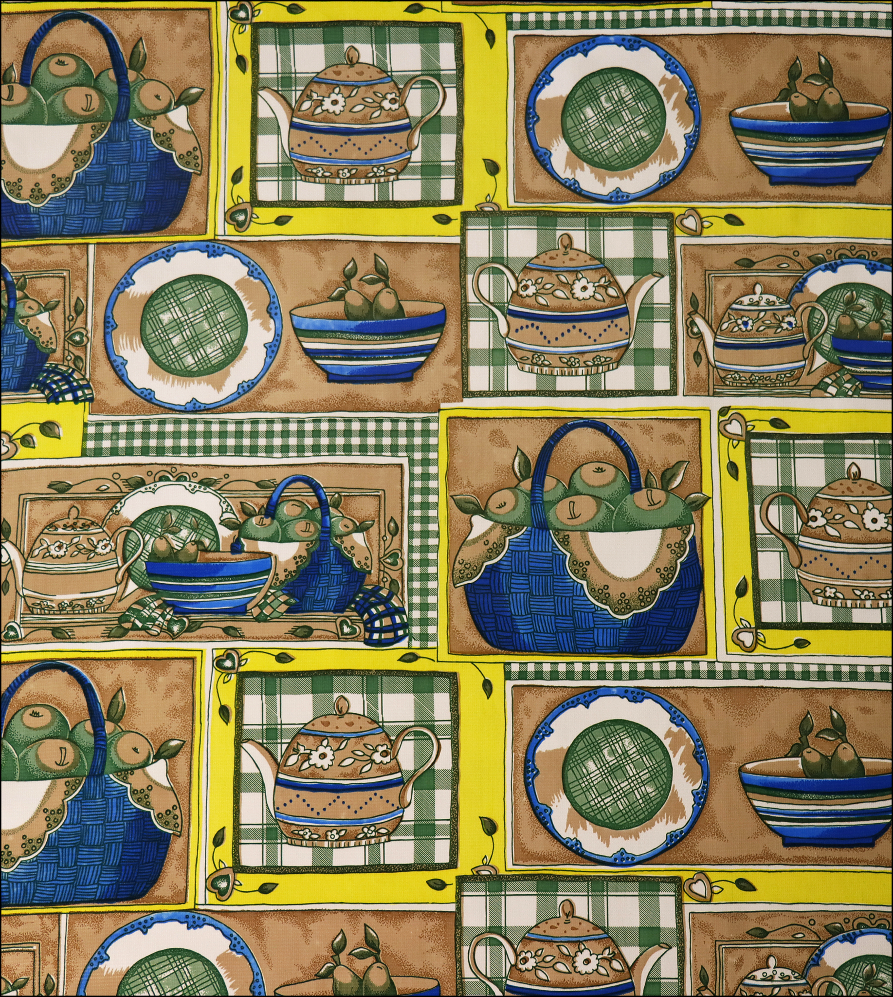 oilcloth by the yard kitchen hunter green and yellow swatch 1