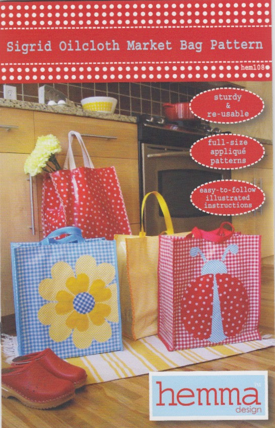 Oilcloth by the yard hemma design market bag pattern 