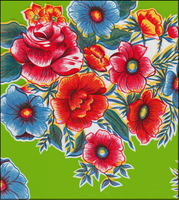 Flowers bunches on Lime oilcloth Fabric