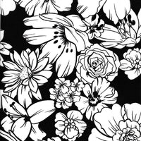 White Chelsea Flowers on Black oilcloth fabric