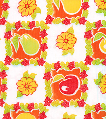 oilcloth by the yard pears and apples orange swatch