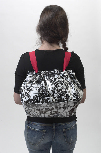 Freckled Sage day of the Dead black on White bike bag 2