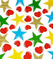 Red Hearts and gold Stars oilcloth swatch