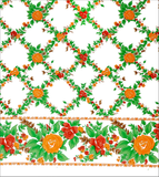 Orange Roses and Vines on solid white oilcloth