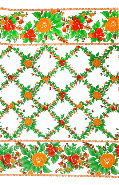 Orange Rose Vine on white oilcloth full swatch