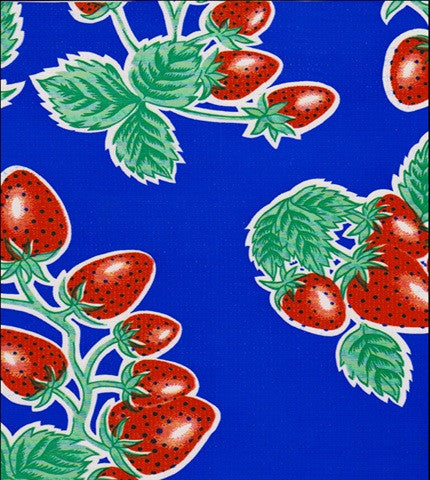 Strawberries on  Blue oilcloth