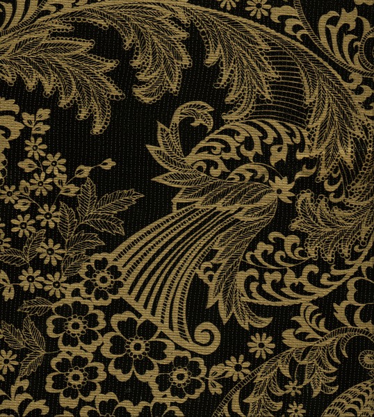 Gold Toile on Black oilcloth fabric