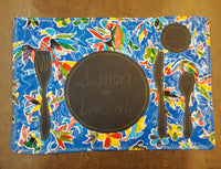 placemat with chalk fabric and animal wonderland oilcloth