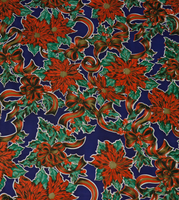 Christmas ribbons & Holly on Blue oilcloth