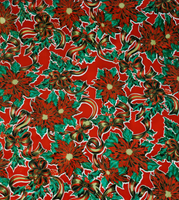 Christmas Ribbons & Holly on Red oilcloth fabric
