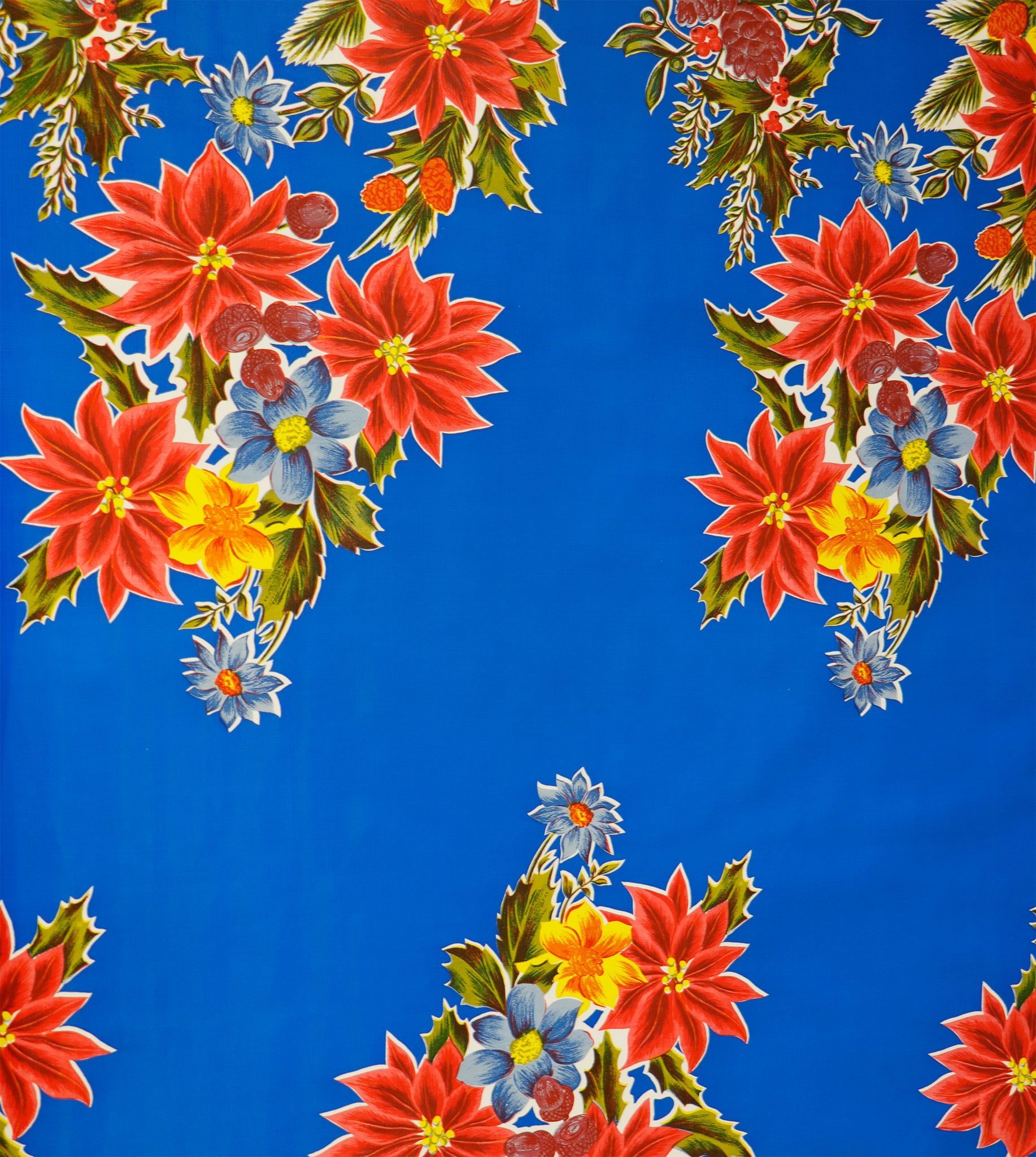 oilcloth by the yard christmas poinsettia blue swatch