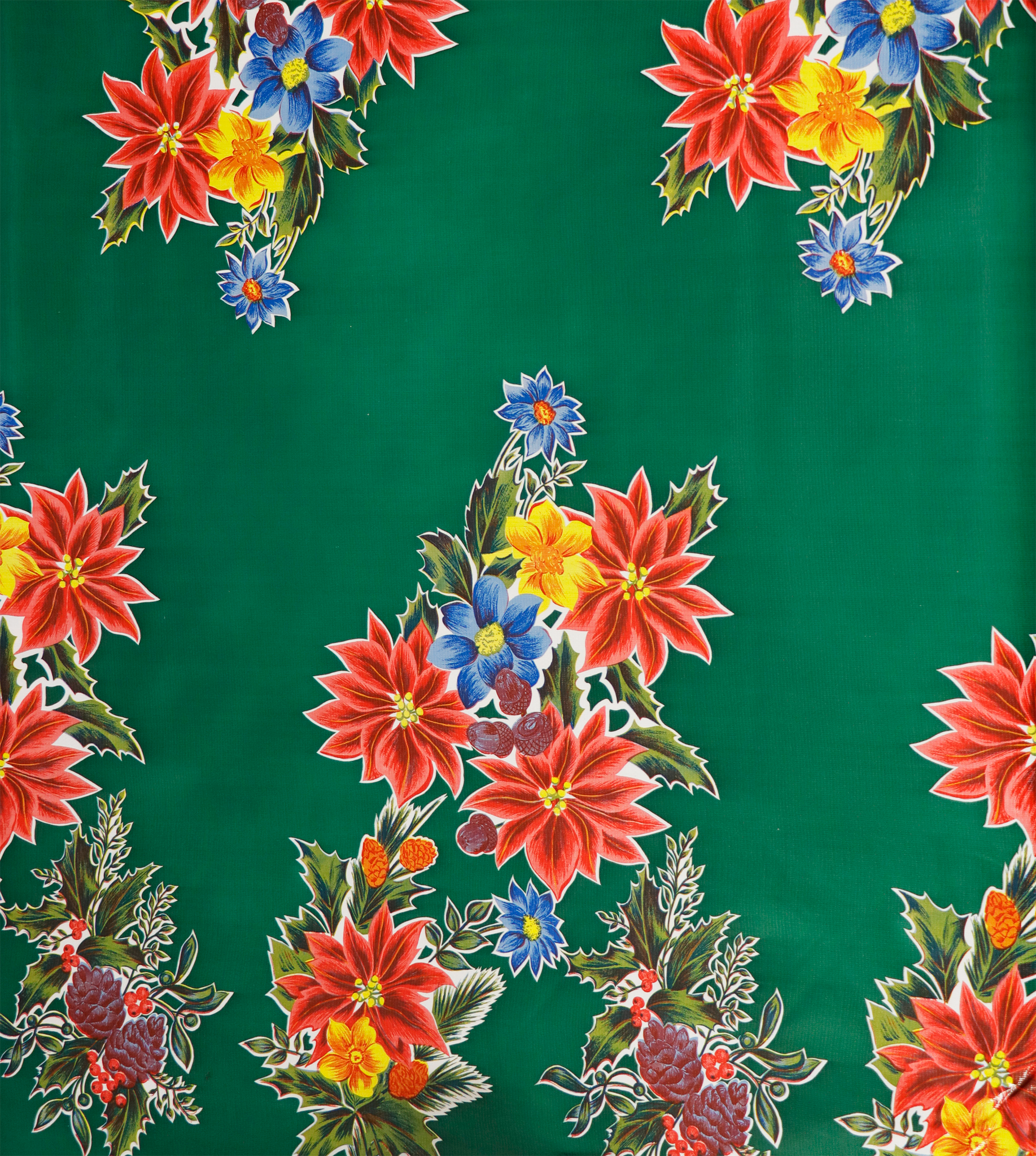 oilcloth by the yard christmas poinsettia green swatch