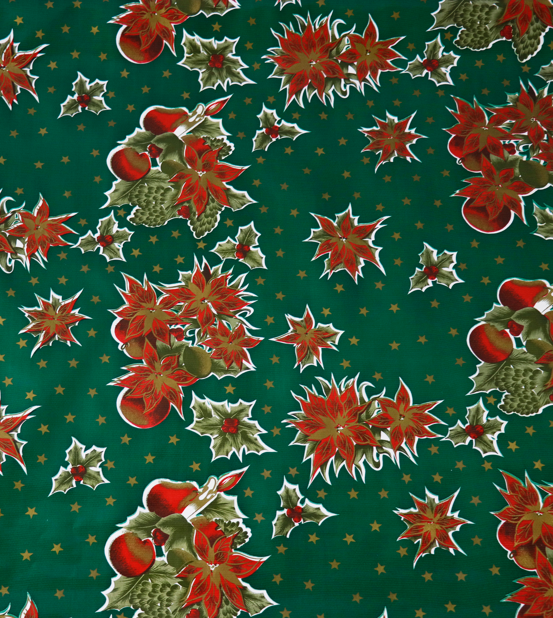 oilcloth by the yard christmas stars green  swatch