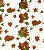  Christmas Stars with pears and poinsettias on White oilcloth